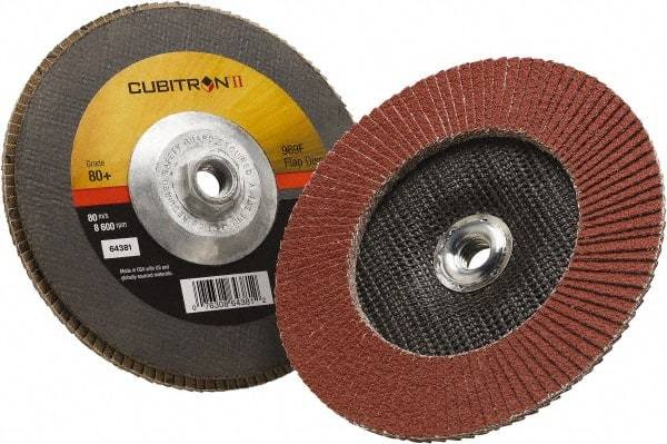 3M - 80 Grit, 7" Disc Diam, 5/8-11 Center Hole, Type 27 Ceramic Flap Disc - 8,500 Max RPM, Polyester Backing, Arbor Attaching System, Coated - Apex Tool & Supply