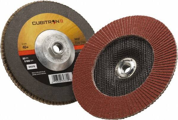 3M - 40 Grit, 7" Disc Diam, 5/8-11 Center Hole, Type 27 Ceramic Flap Disc - 8,500 Max RPM, Polyester Backing, Arbor Attaching System, Coated - Apex Tool & Supply