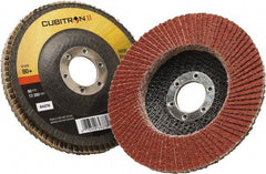 3M - 80 Grit, 4-1/2" Disc Diam, 7/8" Center Hole, Type 27 Ceramic Flap Disc - 13,300 Max RPM, Polyester Backing, Arbor Attaching System, Coated - Apex Tool & Supply