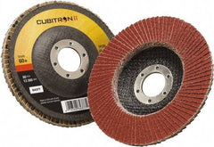 3M - 60 Grit, 4-1/2" Disc Diam, 7/8" Center Hole, Type 27 Ceramic Flap Disc - 13,300 Max RPM, Polyester Backing, Arbor Attaching System, Coated - Apex Tool & Supply