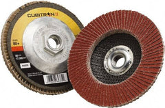 3M - 80 Grit, 4-1/2" Disc Diam, 5/8-11 Center Hole, Type 27 Ceramic Flap Disc - 13,300 Max RPM, Polyester Backing, Arbor Attaching System, Coated - Apex Tool & Supply