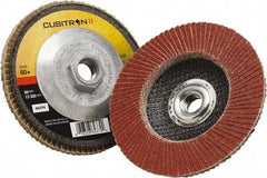 3M - 60 Grit, 4-1/2" Disc Diam, 5/8-11 Center Hole, Type 27 Ceramic Flap Disc - 13,300 Max RPM, Polyester Backing, Arbor Attaching System, Coated - Apex Tool & Supply