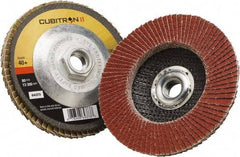 3M - 40 Grit, 4-1/2" Disc Diam, 5/8-11 Center Hole, Type 27 Ceramic Flap Disc - 13,300 Max RPM, Polyester Backing, Arbor Attaching System, Coated - Apex Tool & Supply