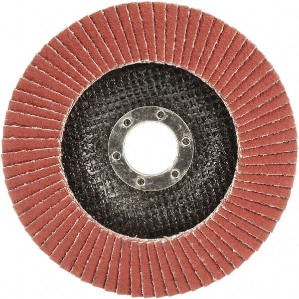 3M - 40 Grit, 4-1/2" Disc Diam, 5/8-11 Center Hole, Type 29 Ceramic Flap Disc - 13,300 Max RPM, Polyester Backing, Arbor Attaching System, Coated - Apex Tool & Supply