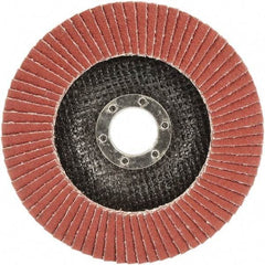 3M - 80 Grit, 4-1/2" Disc Diam, 7/8" Center Hole, Type 29 Ceramic Flap Disc - 13,300 Max RPM, Polyester Backing, Arbor Attaching System, Coated - Apex Tool & Supply