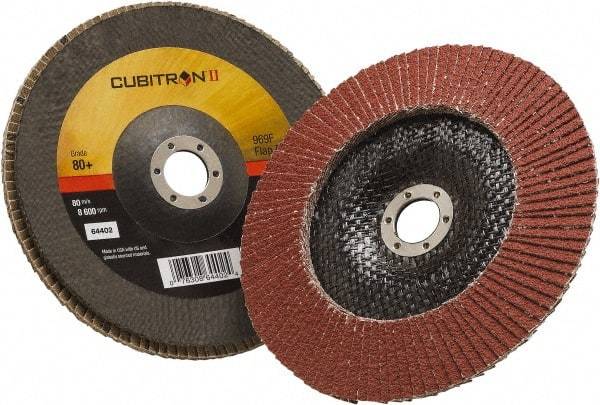 3M - 80 Grit, 7" Disc Diam, 7/8" Center Hole, Type 29 Ceramic Flap Disc - 8,500 Max RPM, Polyester Backing, Arbor Attaching System, Coated - Apex Tool & Supply