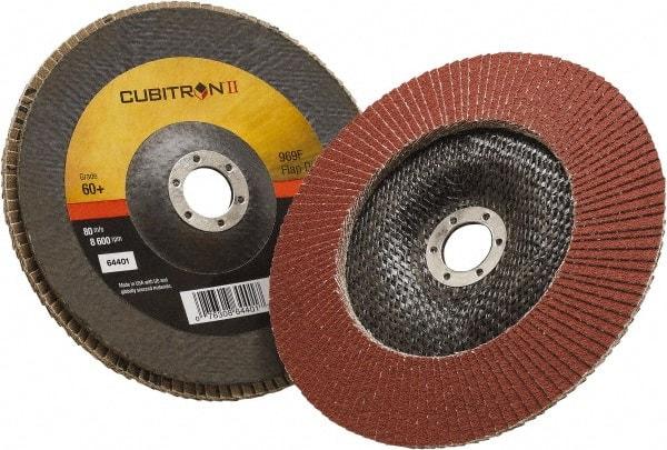 3M - 60 Grit, 7" Disc Diam, 7/8" Center Hole, Type 29 Ceramic Flap Disc - 8,500 Max RPM, Polyester Backing, Arbor Attaching System, Coated - Apex Tool & Supply