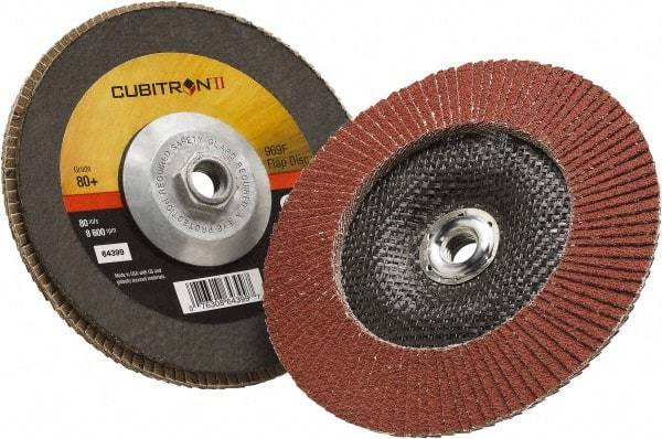 3M - 80 Grit, 7" Disc Diam, 5/8-11 Center Hole, Type 29 Ceramic Flap Disc - 8,500 Max RPM, Polyester Backing, Arbor Attaching System, Coated - Apex Tool & Supply