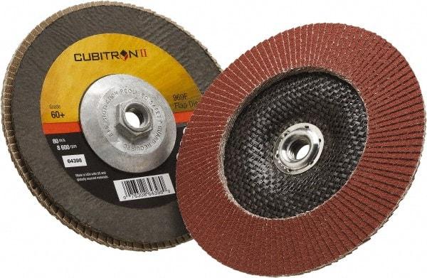 3M - 60 Grit, 7" Disc Diam, 5/8-11 Center Hole, Type 29 Ceramic Flap Disc - 8,500 Max RPM, Polyester Backing, Arbor Attaching System, Coated - Apex Tool & Supply