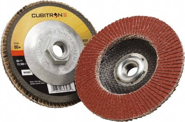 3M - 80 Grit, 4" Disc Diam, 5/8" Center Hole, Type 29 Ceramic Flap Disc - 15,000 Max RPM, Polyester Backing, Arbor Attaching System, Coated - Apex Tool & Supply