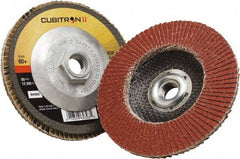 3M - 80 Grit, 4" Disc Diam, 5/8" Center Hole, Type 29 Ceramic Flap Disc - 15,000 Max RPM, Polyester Backing, Arbor Attaching System, Coated - Apex Tool & Supply