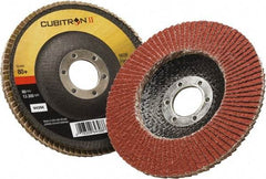 3M - 80 Grit, 4-1/2" Disc Diam, 7/8" Center Hole, Type 29 Ceramic Flap Disc - 13,300 Max RPM, Polyester Backing, Arbor Attaching System, Coated - Apex Tool & Supply