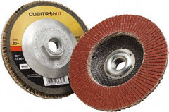 3M - 80 Grit, 4-1/2" Disc Diam, 5/8-11 Center Hole, Type 29 Ceramic Flap Disc - 13,300 Max RPM, Polyester Backing, Arbor Attaching System, Coated - Apex Tool & Supply