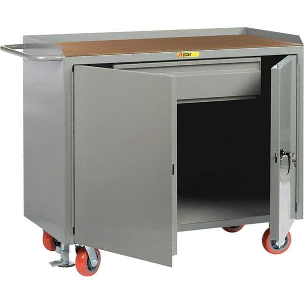 Little Giant - 3,600 Lb Capacity, 1 Drawer, 2 Door Mobile Service Bench - 41" Wide x 24" Deep x 43" High, Steel, Gray - Apex Tool & Supply