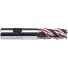 Emuge - 20mm Diam, 38mm LOC, 4 Flute Solid Carbide Roughing & Finishing End Mill - TiAlN Finish, 104mm OAL, 20mm Shank Diam, Weldon Shank, 38° Helix, Centercutting, Long Length - Apex Tool & Supply