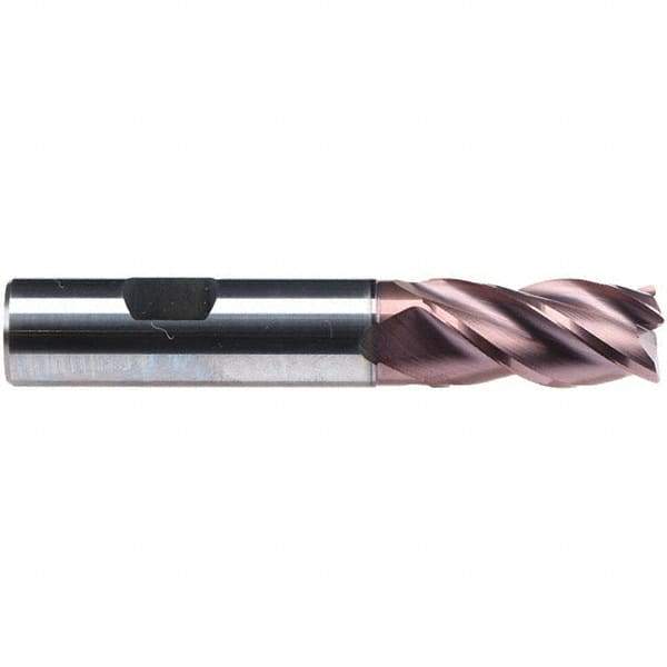 Emuge - 20mm Diam, 38mm LOC, 4 Flute Solid Carbide Roughing & Finishing End Mill - TiAlN Finish, 104mm OAL, 20mm Shank Diam, Weldon Shank, 38° Helix, Centercutting, Long Length - Apex Tool & Supply