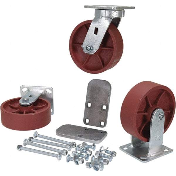 Vestil - 6" Diam x 2" Wide, Semi-Steel (2) Rigid (2) Swivel Caster - 6,000 Lb Capacity, Top Plate Mount, 4" x 4-1/2" Plate - Apex Tool & Supply