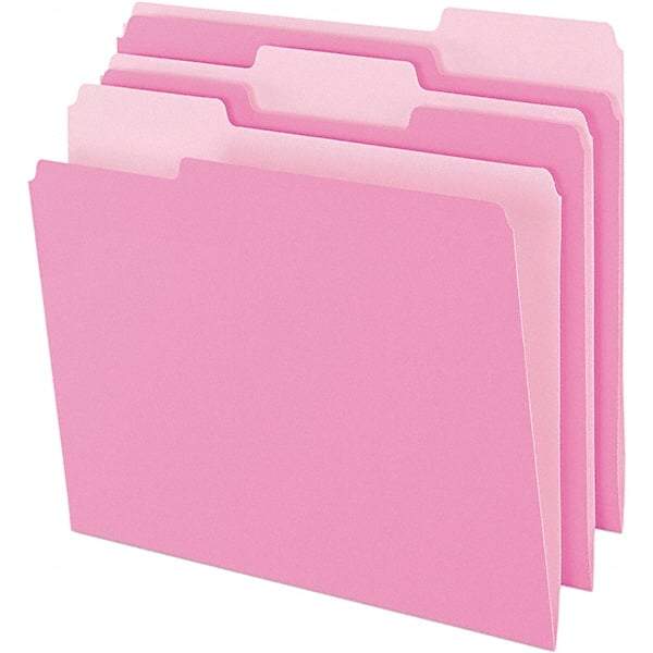 Pendaflex - 9-1/2 x 11-5/8", Letter Size, Pink, File Folders with Top Tab - 11 Point Stock, Assorted Tab Cut Location - Apex Tool & Supply