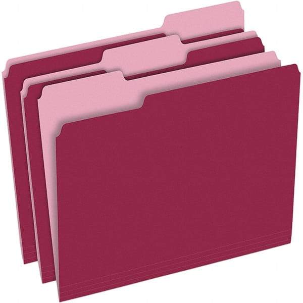 Pendaflex - 9-1/2 x 11-5/8", Letter Size, Burgundy, File Folders with Top Tab - 11 Point Stock, Assorted Tab Cut Location - Apex Tool & Supply
