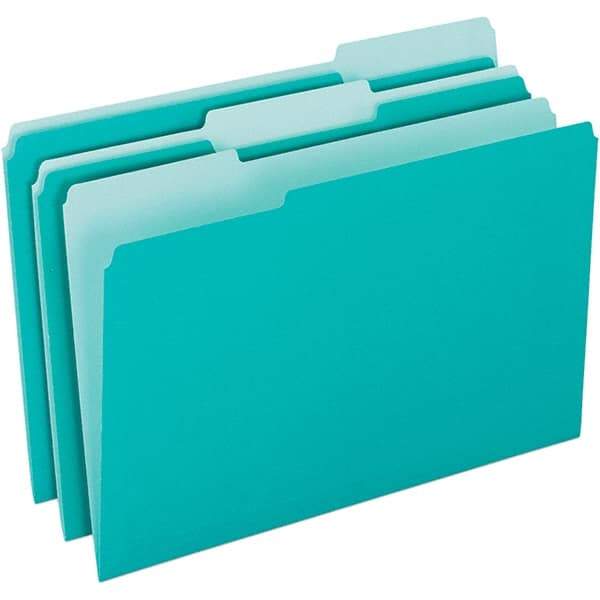 Pendaflex - 11-5/8 x 9-3/16", Letter Size, Aqua, File Folders with Top Tab - 11 Point Stock, Assorted Tab Cut Location - Apex Tool & Supply