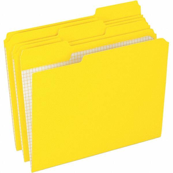 Pendaflex - 9-1/2 x 11-5/8", Letter Size, Yellow, File Folders with Top Tab - 11 Point Stock, Assorted Tab Cut Location - Apex Tool & Supply