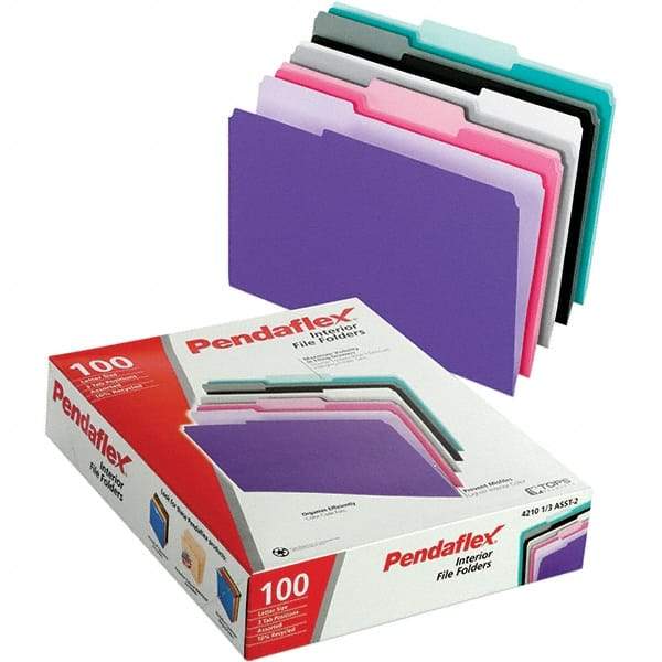 Pendaflex - 11-5/8 x 9-3/16", Letter Size, Assorted Colors, File Folders with Top Tab - 11 Point Stock, Assorted Tab Cut Location - Apex Tool & Supply
