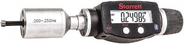Starrett - 0.2" to 0.25", IP67, Carbide Face Electronic Inside Micrometer - 0.00005" Resolution, 0.00015" Accuracy, 3/4" Gage Depth - Apex Tool & Supply