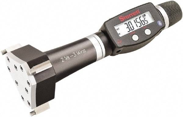Starrett - 2-5/8" to 3-1/4", IP67, Carbide Face Electronic Inside Micrometer - 0.00005" Resolution, 0.0002" Accuracy, 3-1/16" Gage Depth - Apex Tool & Supply