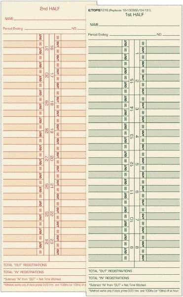 TOPS - 4-1/16" High x 11-1/8" Wide Bi-Weekly Time Cards - Use with Acroprint L34B, Cincinnati CH-131, Lathem CH-131, Simplex 10-100382, 1950-9631 - Apex Tool & Supply