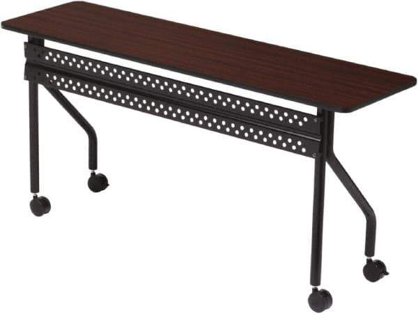 ICEBERG - 18" Long x 72" Wide x 29" High Stationary Rectangular Training Table - 3/4" Thick, Mahogany & Black, Melamine/Laminate/Steel - Apex Tool & Supply