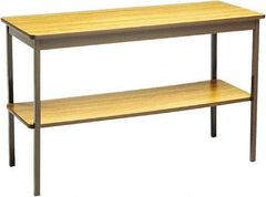 Barricks - 18" Long x 48" Wide x 30" High Stationary Rectangular Utility Tables - 3/4" Thick, Oak & Brown, Wood Grain Laminate/Steel - Apex Tool & Supply