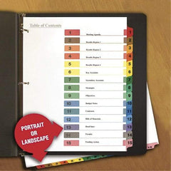 Universal One - 11 x 8 1/2" 8 Tabs, 3-Hole Punched, Index Tab - Black Tabs, Multi-Color Folder - Apex Tool & Supply