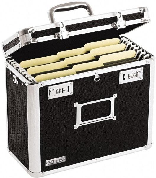 Vaultz - 1 Compartment, 13-3/4" Wide x 12-1/4" High x 7-1/4" Deep, Portable Storage Box - Aluminum, Chrome, PVC & Rubber, Black - Apex Tool & Supply
