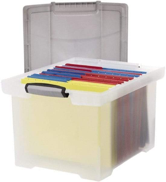 Storex - 1 Compartment, 18-1/2" Wide x 10-7/8" High x 14-1/4" Deep, Portable Storage Box - Plastic, Clear & Silver - Apex Tool & Supply