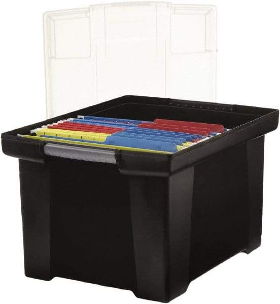 Storex - 1 Compartment, 18-1/2" Wide x 10-7/8" High x 14-1/4" Deep, Portable Storage Box - Plastic, Black/Clear - Apex Tool & Supply