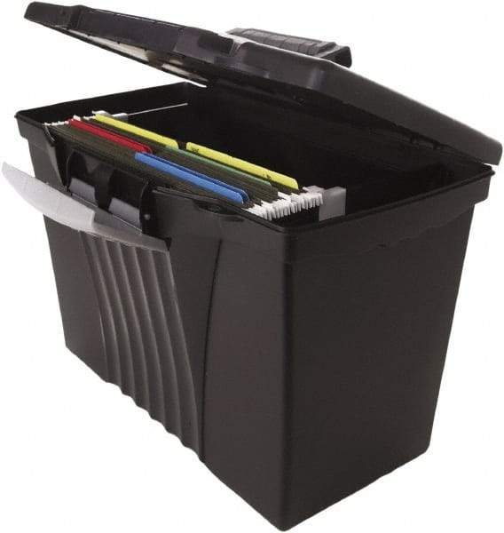 Storex - 1 Compartment, 14-1/2" Wide x 12" High x 10-1/2" Deep, File Storage Boxes - Plastic, Black - Apex Tool & Supply