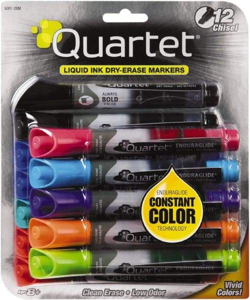 Quartet - Assorted Colors, Chisel Tip, 12 Set EnduraGlide Dry Erase Markers - For Use with Dry Erase Marker Boards - Apex Tool & Supply