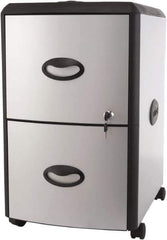 Storex - 19" Wide x 23" High x 15" Deep, 2 Drawer Mobile Pedestal - Plastic/Steel, Silver/Black - Apex Tool & Supply
