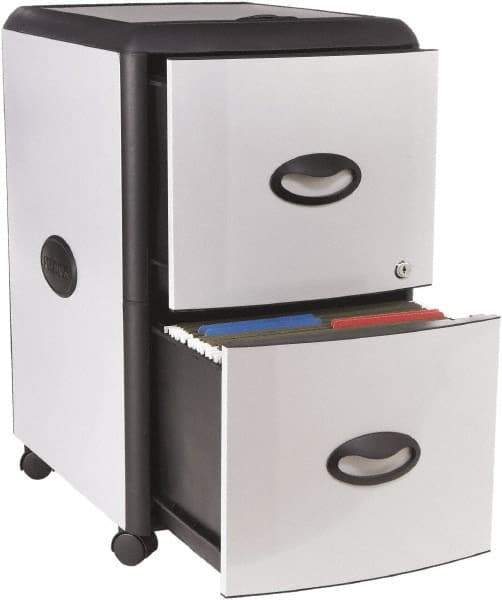 Storex - 19" Wide x 23" High x 15" Deep, 2 Drawer Mobile Pedestal - Plastic/Steel, Silver/Black - Apex Tool & Supply