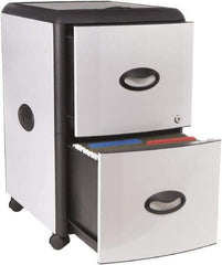 Storex - 19" Wide x 23" High x 15" Deep, 2 Drawer Mobile Pedestal - Plastic/Steel, Silver/Black - Apex Tool & Supply