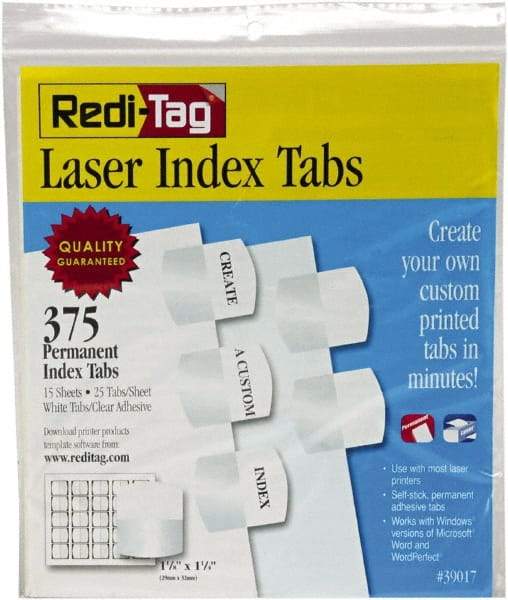 Redi-Tag - 1-1/8 x 1-1/4" 375 Tabs, Self-Adhesive, Self-Adhesive File Folder Tabs - White - Apex Tool & Supply