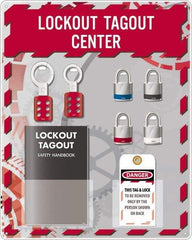 NMC - Equipped Acrylic Tag & Padlock/Hasp Station - 16" Wide x 20" High x 4" Deep, Red, White, Blue, Black - Apex Tool & Supply