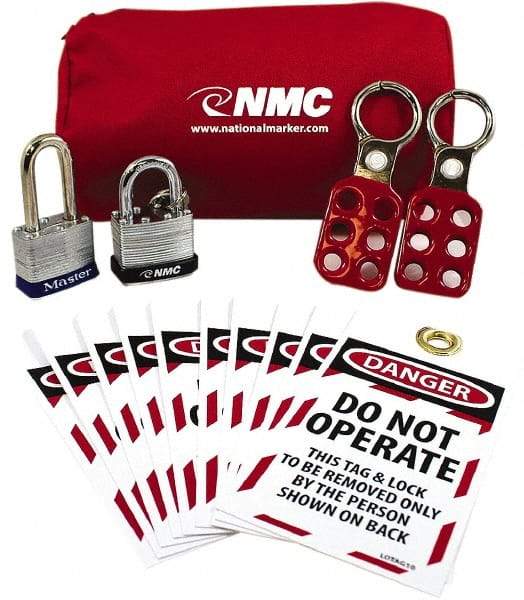 NMC - 5 Piece Lockout Tagout Kit - Keyed Differently, Comes in Pouch - Apex Tool & Supply