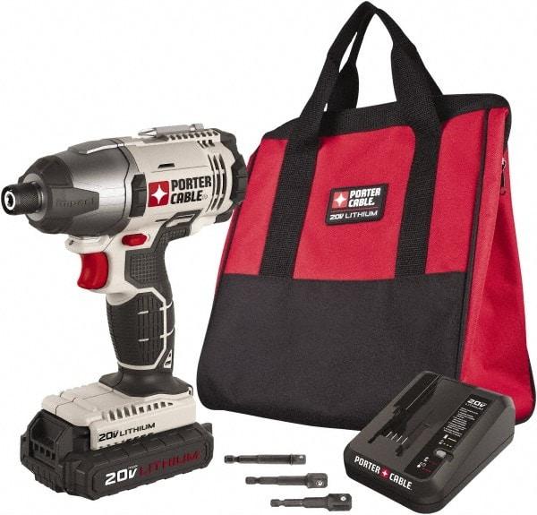 Porter-Cable - 20 Volt, 1/4" Drive, 1,450 In/Lb Torque, Cordless Impact Driver - Mid-Handle, 3000 RPM, 1 Battery Included - Apex Tool & Supply