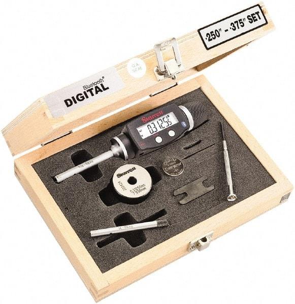 Starrett - 6 to 10mm, 58mm Gage Depth, 0.001mm Resolution, Friction Thimble, IP65 Electronic Inside Hole Micrometer Set - Accurate to 0.004mm, 1 Head, 2 Anvils, 1 Setting Ring, Data Output, Instant Inch/Millimeter Conversion - Apex Tool & Supply