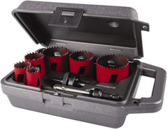 M.K. MORSE - 8 Piece, 7/8" to 2-1/2" Saw Diam, Electrician's Hole Saw Kit - Bi-Metal, Toothed Edge, Pilot Drill Model No. MAPD301, Includes 3 Hole Saws - Apex Tool & Supply