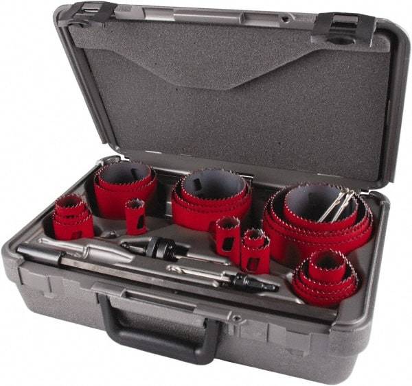 M.K. MORSE - 25 Piece, 3/4" to 4-3/4" Saw Diam, Contractor's Hole Saw Kit - Bi-Metal, Toothed Edge, Pilot Drill Model No. MAPD301, Includes 5 Hole Saws - Apex Tool & Supply