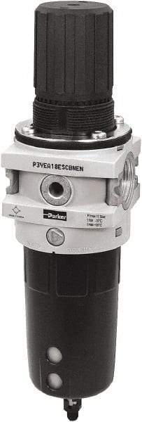 Parker - 3/4" NPT Port Heavy-Duty 1 Piece Filter/Regulator FRL Unit - Polypropylene Bowl, 335 SCFM, 254 Max psi, 13-1/2" High, Automatic Drain - Apex Tool & Supply