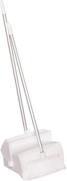 Remco - 14" Wide x 7-1/8" Deep x 47-1/2" High Upright Dustpan with Broom - Plastic Body, 37" Aluminum Handle, White - Apex Tool & Supply