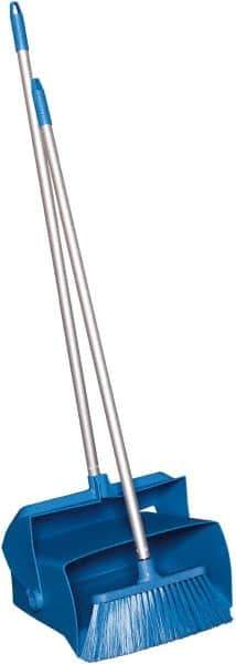 Remco - 14" Wide x 7-1/8" Deep x 47-1/2" High Upright Dustpan with Broom - Plastic Body, 37" Aluminum Handle, Blue - Apex Tool & Supply